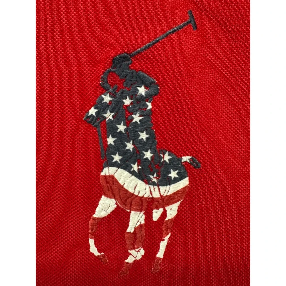 Polo Ralph Lauren Red Big Pony American Flag Polo Shirt XXL Custom Slim Fit